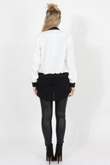 White Black Zip Bomber Jacket - Minah