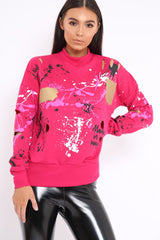 Fuchsia Distressed Paint Splatter Jumper - Mina