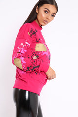Fuchsia Distressed Paint Splatter Jumper - Mina