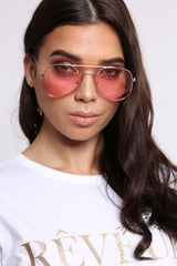 Rose Gold Aviator Lens Retro Sunglasses -Minie
