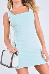 Mint Faux Suede Square Neck Mini Dress - Giorgia