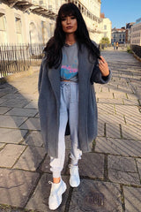 Grey Teddy Long Double Breasted Coat - Miriam