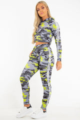 Grey Neon Camo Stripe Side Crop Tracksuit - Misha