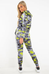 Grey Neon Camo Stripe Side Crop Tracksuit - Misha
