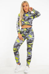 Grey Neon Camo Stripe Side Crop Tracksuit - Misha
