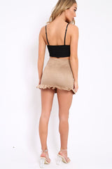Camel Suedette Frill Hem Mini Skirt - Misse