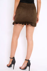 Khaki Suedette Frill Hem Mini Skirt - Misse