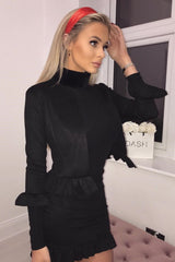 Black Suedette Frill Hems Jacket - Elsa