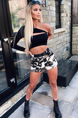 Black Ribbed One Sleeve Cut Out Crop Top - Charae