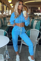 Light Blue Woven Drawstring Hoodie Jogger Co-Ord - Elvira