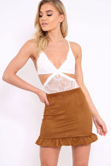 Tan Suedette Frill Hem Mini Skirt - Misse