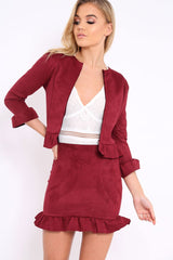 Wine Suedette Frill Hem Mini Skirt - Misse