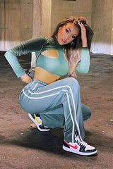 Khaki Side Stripe Split Hem Wide Leg Joggers - Karris