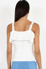 White Lace Strap Frill Top - Missy