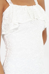 White Lace Strap Frill Top - Missy