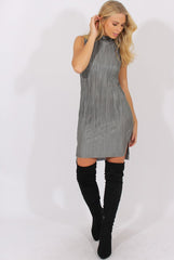 Khaki Pleated Bodycon Midi Dress - Mistie