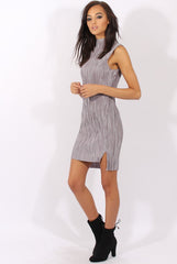 Grey Pleated Bodycon Midi Dress - Mistie