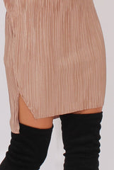 Camel Pleated Bodycon Midi Dress - Mistie