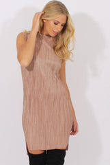 Camel Pleated Bodycon Midi Dress - Mistie