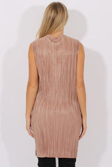 Camel Pleated Bodycon Midi Dress - Mistie