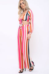 Pink Multi Stripe Wide Leg Trousers - Mitzy