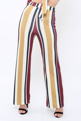 Wine Multi Stripe Wide Leg Trousers - Mitzy