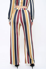 Wine Multi Stripe Wide Leg Trousers - Mitzy