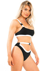 Black and White Buckle Detail Cut Out Bikini - Duru