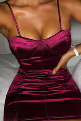 Wine Satin Cup Detail Bodycon Mini Dress - Addison