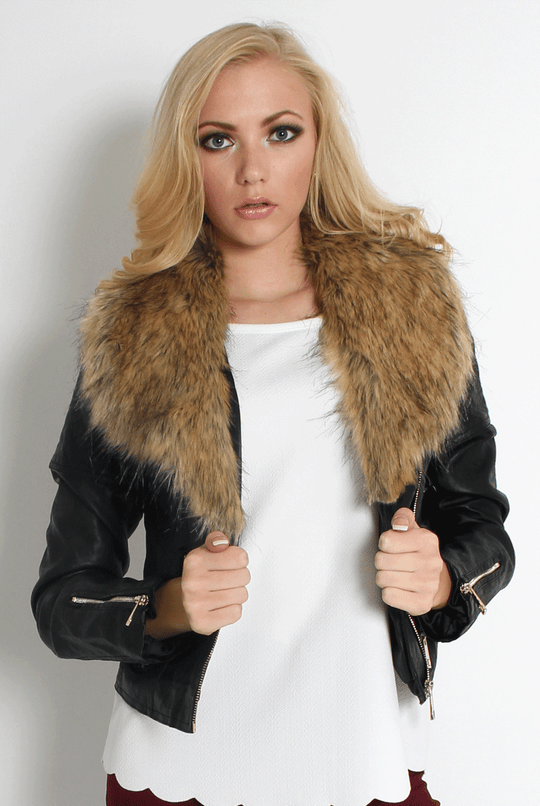 Paloma Faux Leather Black Fur Jacket