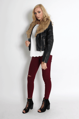 Paloma Faux Leather Black Fur Jacket