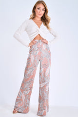 Cream Plisse Plunge Twist Front Crop Top - Paolina