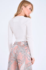 Cream Plisse Plunge Twist Front Crop Top - Paolina