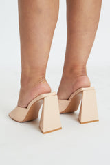Nude Square Toe Chunky Block Mules - Maicy