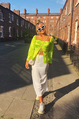 Lime Satin Ruched Tie Detail Top - Malika