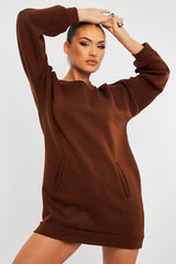 Chocolate Front Pocket Sweatshirt Mini Dress - Niamh