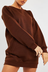 Chocolate Front Pocket Sweatshirt Mini Dress - Niamh