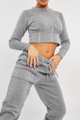 Light Grey Corset Crop Top Joggers Co-ord - Daisy