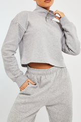 Grey Ring Zip Front High Neck Sweatshirt - Maggi