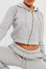 Grey Zip Up Cropped Hoodie - Skarlet