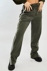 Khaki Side Stripe Split Hem Wide Leg Joggers - Karris