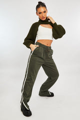 Khaki Side Stripe Split Hem Wide Leg Joggers - Karris