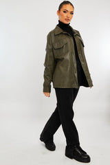 Khaki Faux Leather Shacket - Leiyah