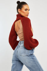 Rust Extreme Cut Out High Neck Jumper - Nihara