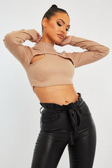 Stone Ribbed Double Cut Out Crop Top - Graci