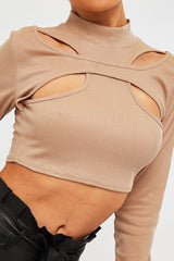 Stone Ribbed Double Cut Out Crop Top - Graci