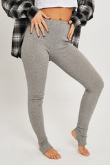 Light Grey Ribbed Fabric Stirrup Leggings - Jayne