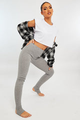 Light Grey Ribbed Fabric Stirrup Leggings - Jayne