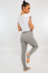 Light Grey Ribbed Fabric Stirrup Leggings - Jayne