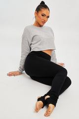 Black Ribbed Fabric Stirrup Leggings - Jayne